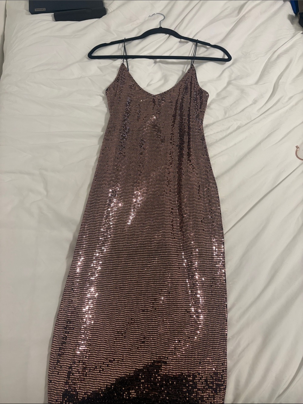 Strapless Sequin Slip Dress in Rose Gold
